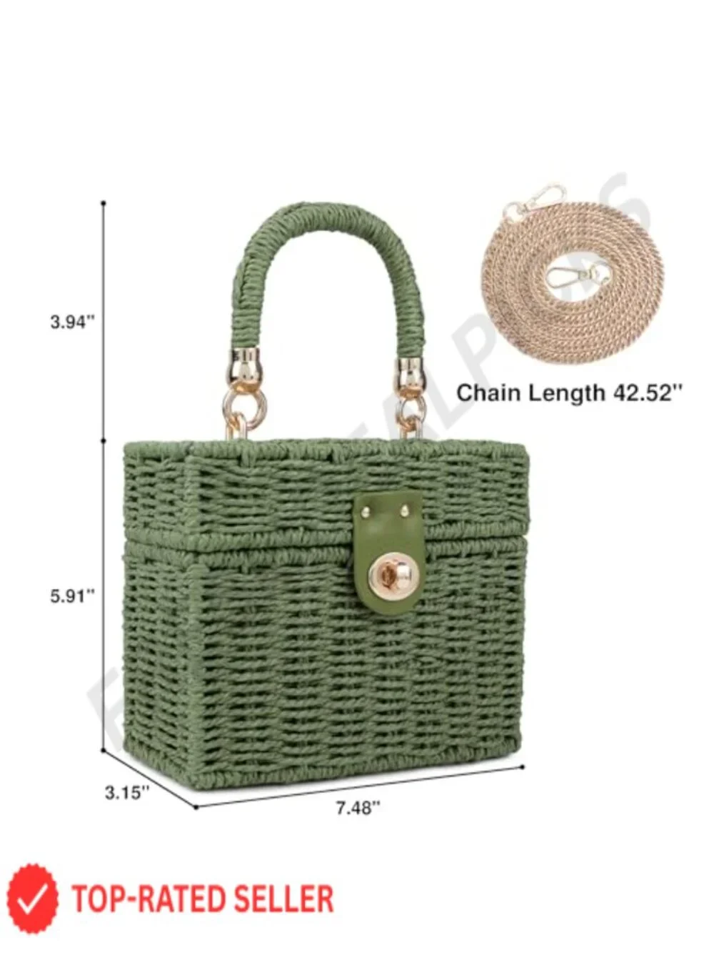 Handwoven Rattan Bag Crossbody Shoulder Straw Beach Tote Satchel with Chain